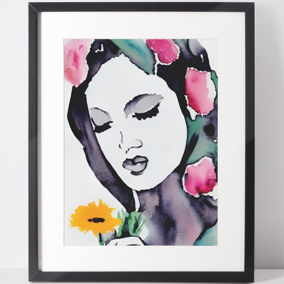 Art Watercolor Abstract Floral Woman Wall Art Print Poster Unframed